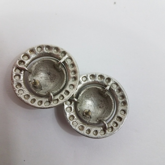 Green Silver Tone Earrings Stud Circle‎ Stateme - Picture 4 of 5